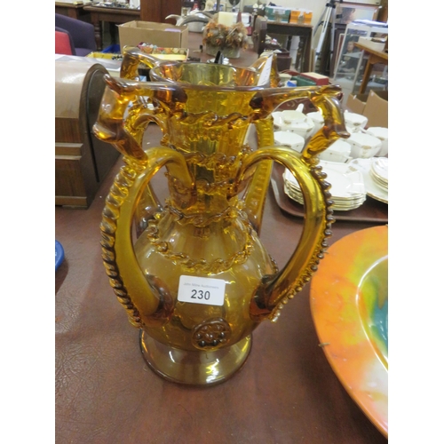 230 - Amber coloured Four Handled Vase