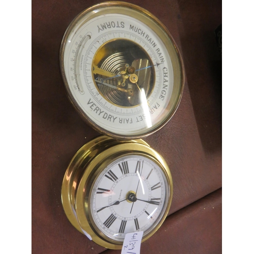 237 - Brass Barometer plus Brass Clock