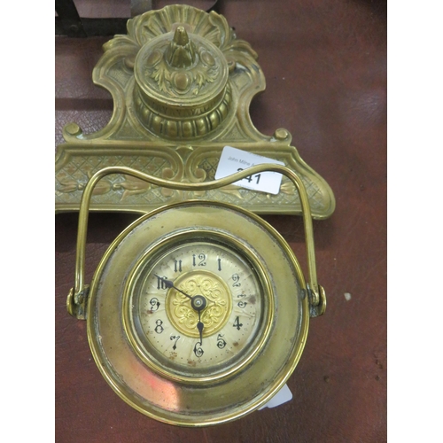 241 - Brass Desk Inkwell and Clock