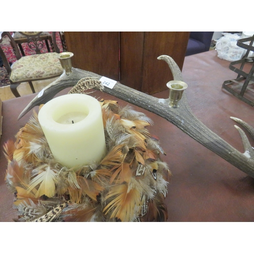 242 - Antler Candle Holder plus Pheasant Feather Candle Holder