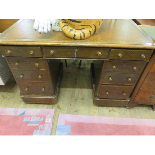 438 - Oak Leather Topped Desk