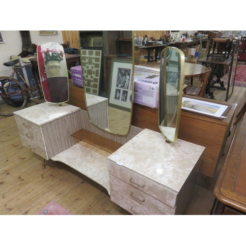 439 - 1960's Three Mirrored Dressing Table - Marble Effect