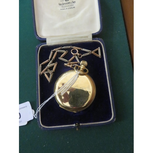 60 - 18ct Gold Full Hunter Pocket Watch and 9ct Gold Chain