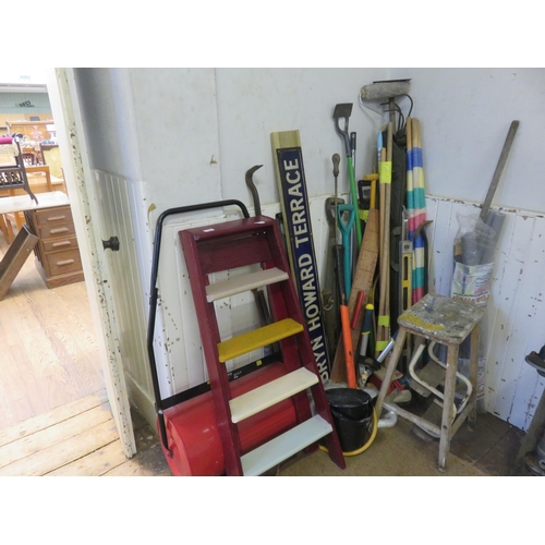 424 - Large Lot of Ladders, Gardening Tools, Axe, etc