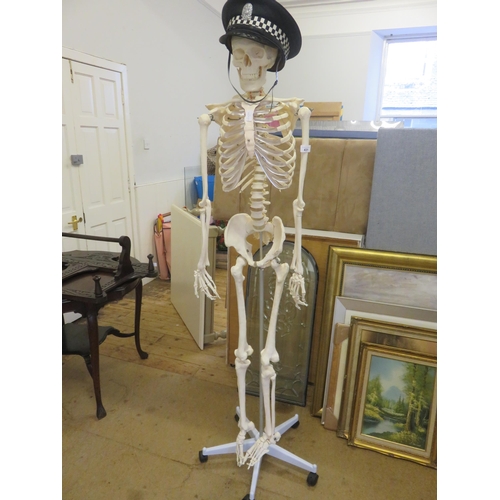 431 - Skeleton on Stand with Police Hat