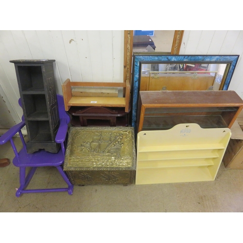 438 - Odd Lot of Shelves, Childs Rocking Chair, Coal Box, etc