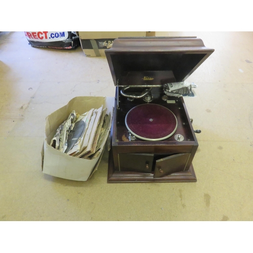 442 - Mahogany Gramophone and records