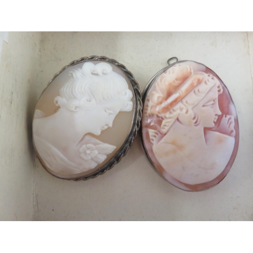 80 - Two Large Silver Cameo Brooches