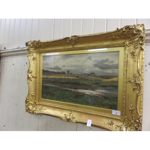 2 - Gilt Framed Oil Painting - Harvesting near Helensburgh - David Farquharson 11 x 19 inches