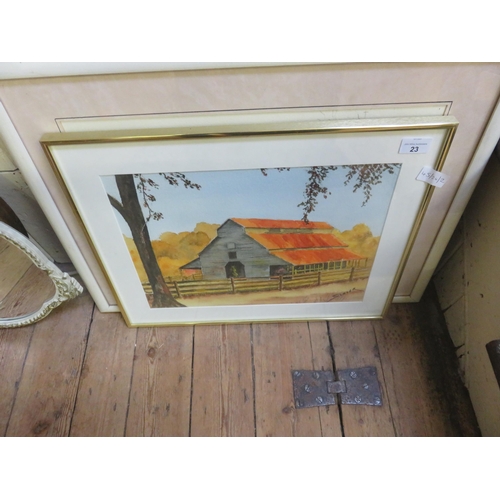 23 - Two Framed Watercolours - Barns - Guy Glover