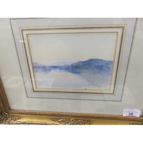 38 - Framed Watercolour  - View of Loch and Hills - William McTaggart 5 x 7 inches