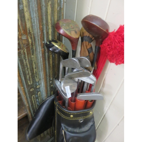 437 - Leather Golf Bag Containing Various Clubs