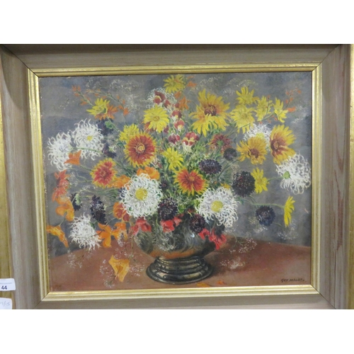44 - Framed Oil Painting - Flowers in Silver Bowl - Guy Malet 15 x 19 inches