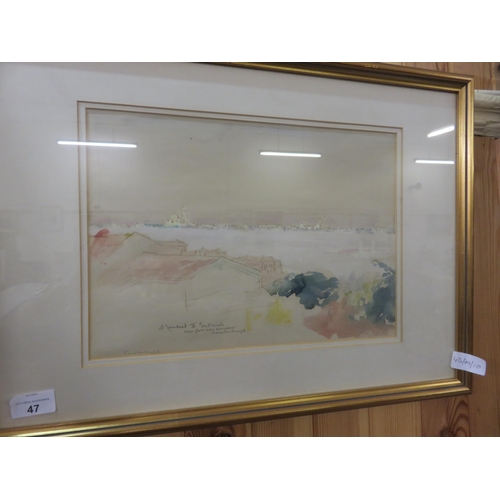 47 - Framed Watercolour - A View of Constantinople - Sir Muirhead Bone 10 x 14 inches