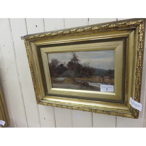 7 - Gilt Framed Oil Painting -  A Woodland stream, James Hamilton 5 x 8½ inches