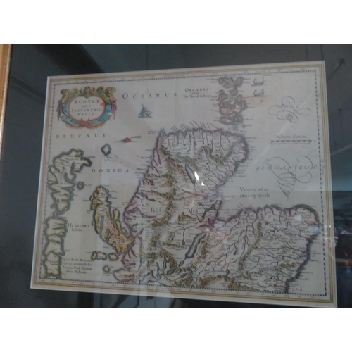 43 - Framed Copy of Hondius 1639 Map of Scotland, Modern Copy