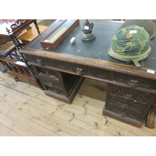 454 - Heavily Carved Oak Double Pedestal Writing Desk