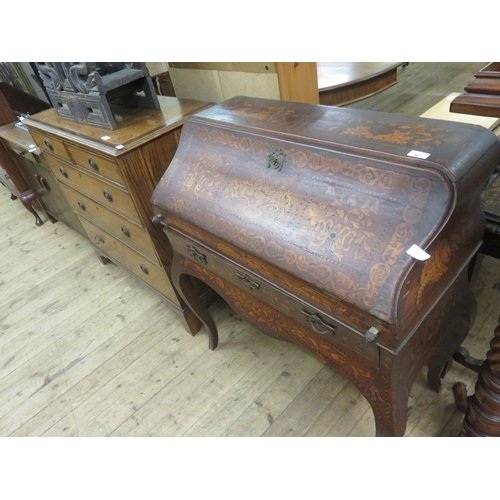 462 - Ladies Marquetry Fall Front Bureau with fitted interior, one drawer below