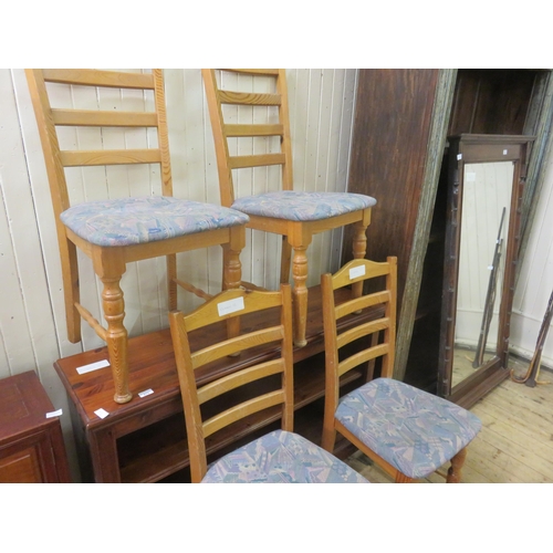 475 - Pine Bookcase, four kitchen chairs