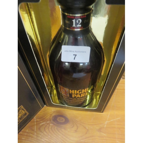 7 - Highland Park 12 year aged single Malt Whisky Scotch in black presentation box