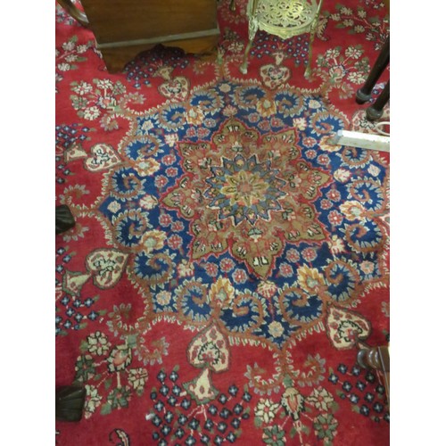 490 - Rich Red Ground Persian Tabriz Carpet, large unique medallion design 