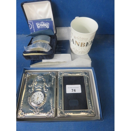 74 - Boxed Canberra  Cruise Silver Napklns and Boxed Canberra Cruise Silver Clock/Frame and Jug