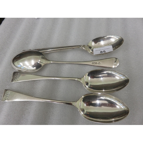 89 - 3 Sheffield Silver Tablespoons, 1 Danish silver spoon.