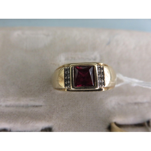 108 - 9ct Gold Ruby and Diamond Chip Dress Ring