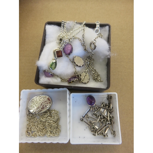 116 - Three Silver Gemstone Necklaces and a Silver Locket