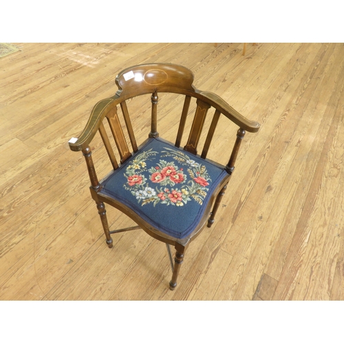 352 - Inlaid Mahogany Tapestry Upholstered Corner Chair