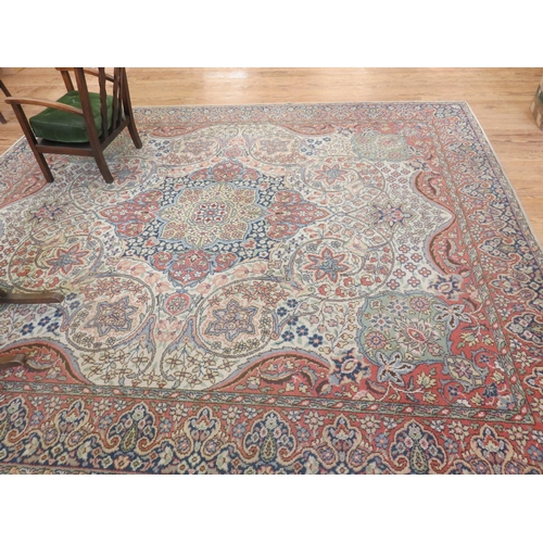 356 - 124 x 108 ins. Rug on Red Ground, centre medallion design