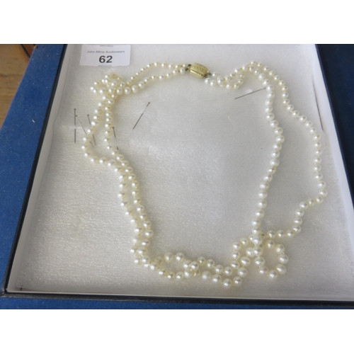 62 - Double Strand Pearl Necklace with 18ct Gold Clasp