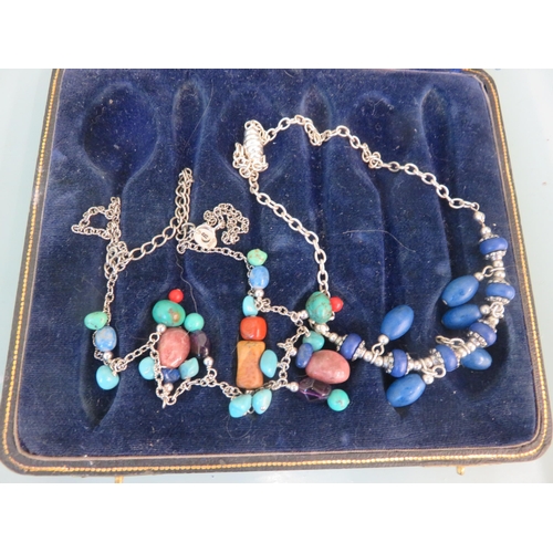 82 - Two Silver Turquoise and Lapis Necklaces