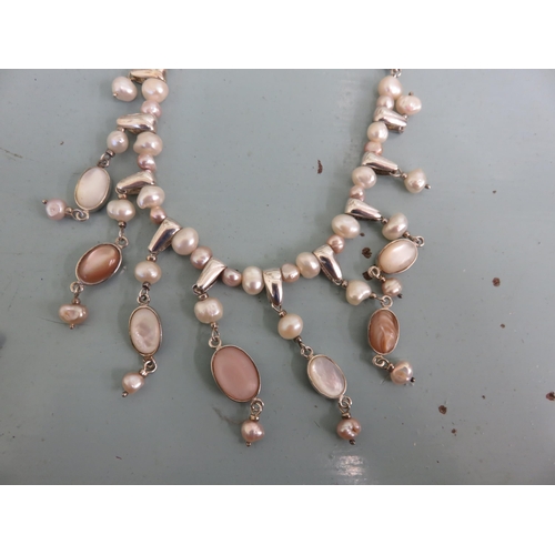 97 - Silver, Pearl Moonstone Graduated Necklace