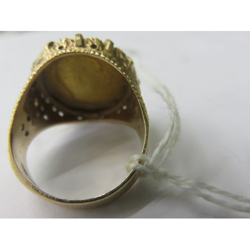 110 - 9ct. Gold Mounted Sovereign Ring 11.1 grams