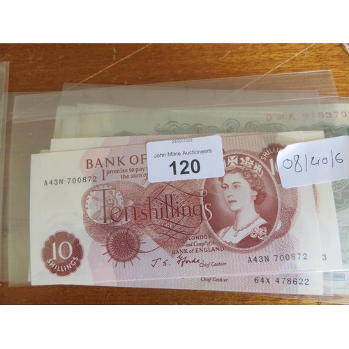 120 - Pound Notes, 10 Shillings and £5 Note