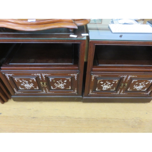 377 - Pair of Oriental Hardwood Mother of Pearl Inlaid Cabinets