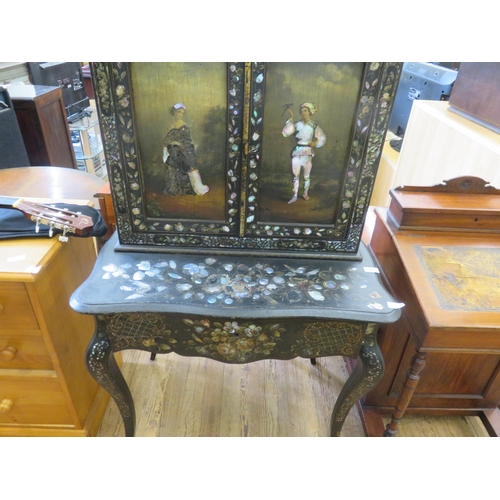 413 - Ebonised and Mother of Pearl Inlaid Two Door Cabinet on Stand.