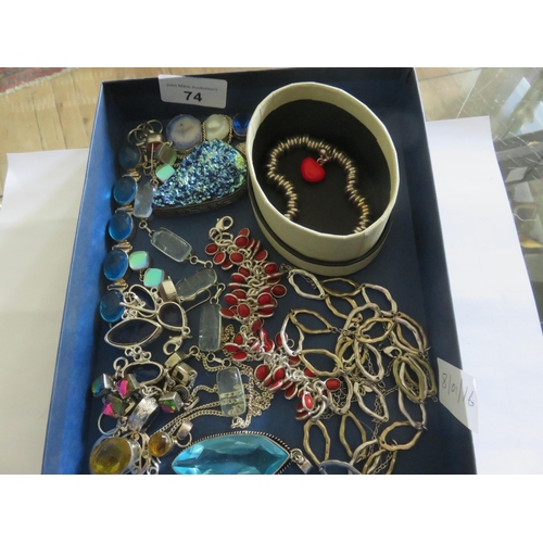 74 - Lot of Gem Jewellery, Heart Charm Ring Link Bracelet etc.