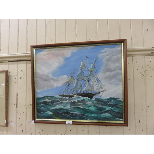 22 - Framed Picture of a Ship - signed B.J. Orchard