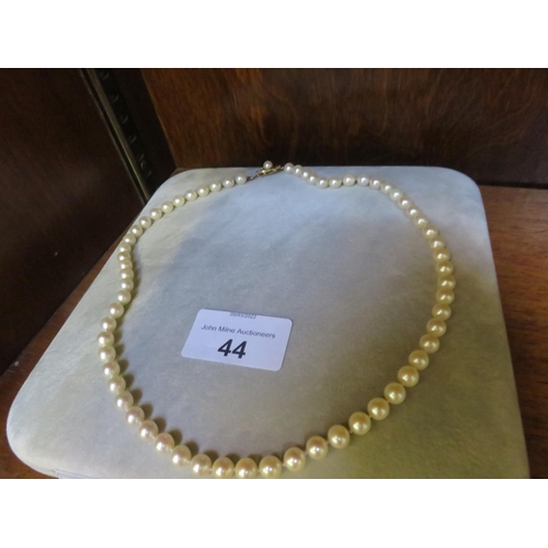 44 - String of Pearls with 9ct. Gold Clasp