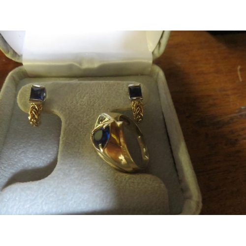 49 - Blue Stone Dress Ring Pair of Similar Earrings