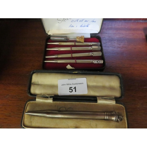 51 - Five Silver Bridge Pencils in Cases