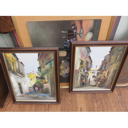 2 - Small lot of Framed Pictures and Brass Table Top