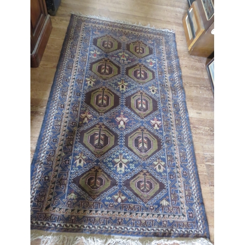 407 - Fringed Rug on Blue Ground with Centre Medallions 75