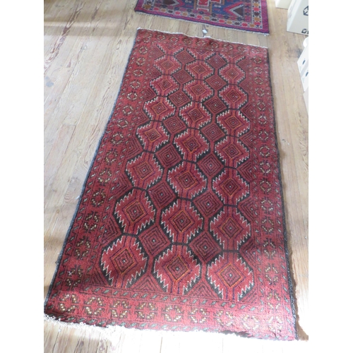 409 - Fringed Rug on Red Ground with Diamond Pattern 75