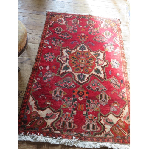 410 - Fringed Rug on Red Ground with Centre Medallion 64