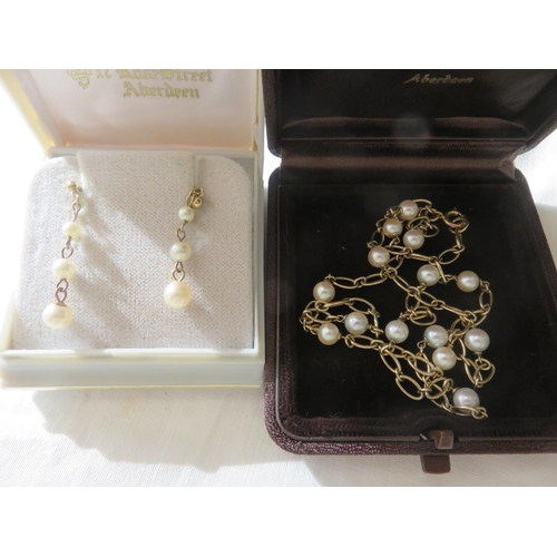 66 - 9ct. Gold and Pearl Necklace, Pair of similar Earrings