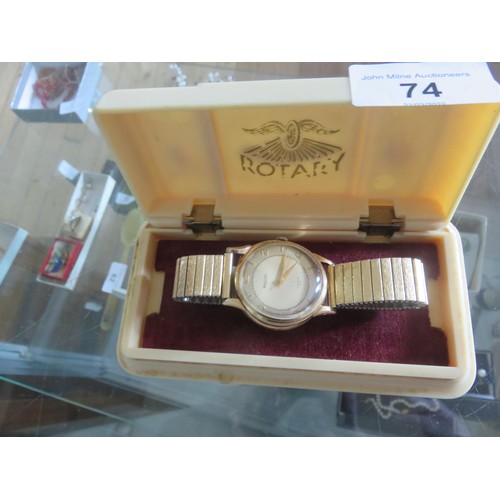 74 - 9ct. Gold Rotary Wrist Watch with box