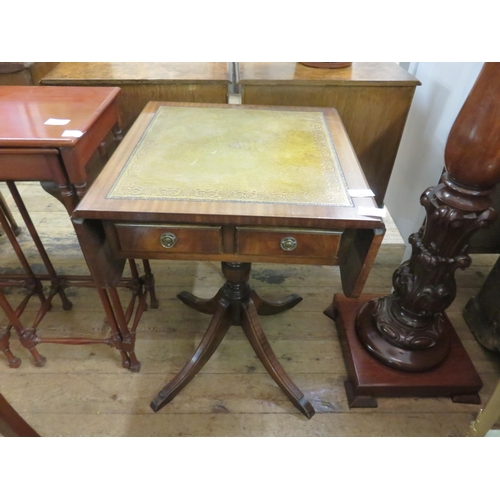 365 - Mahogany Leather Topped Drop Leaf Table